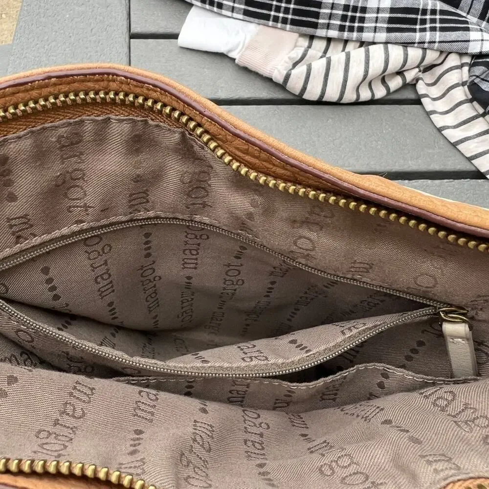 MARGOT-New York, Cream and Tan Leather Shoulder Bag